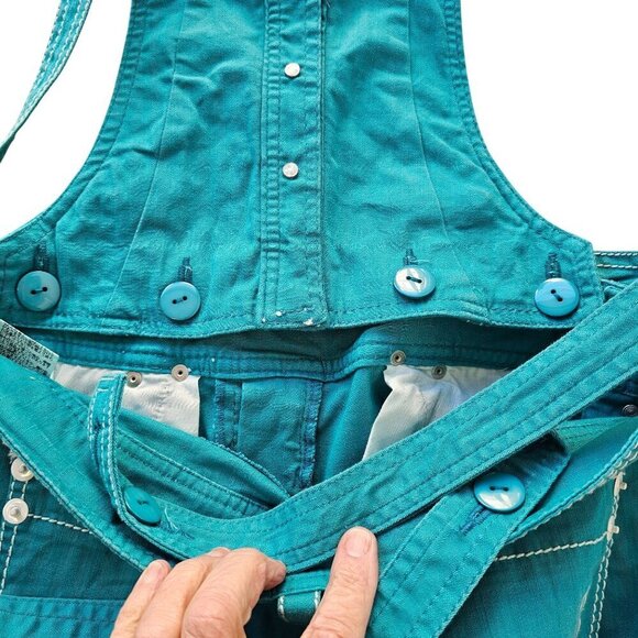 Kawi Jamele Low Rise Stretch Detachable Bib Overall US Size S Teal Denim Japanes - Picture 9 of 13